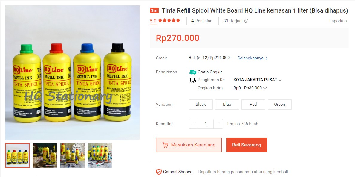 Tinta Refill Spidol White Board HQ Line kemasan 1 liter